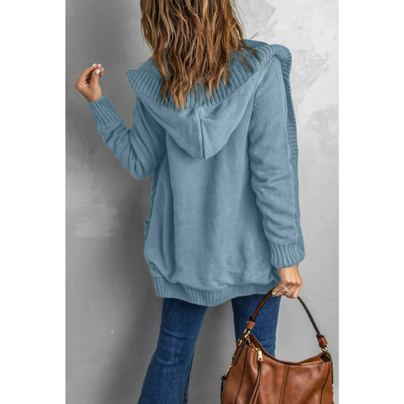 Eytino Womens Hooded Cardigan Sweater Coat Long Sleeve with Pockets Blue Size M - Picture 7 of 7